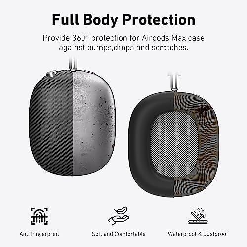 Case Cover for AirPods Max Headphones,AHBTEYM Carbon Fiber Texture TPU Ear Cups Cover/Ear Pads Case Cover/Headband Cover for Apple AirPod Max,Accessories Silicone Protector Cover(Matte Black)