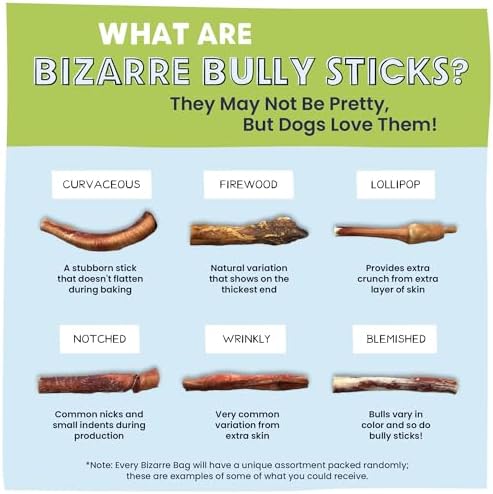 Pawstruck Natural Bizarre Bully Sticks Bargain Bag for Dogs & Puppies - Variety Pack of 8-12" Long Lasting Eco-Conscious Beef Chew Treats - 1 lb. Bag - Packaging May Vary