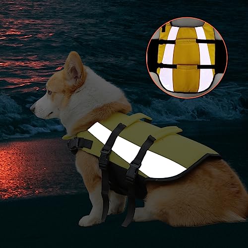 Amazon Basics Dog Adjustable Life Jacket with Reflective Stripes, Yellow, Large