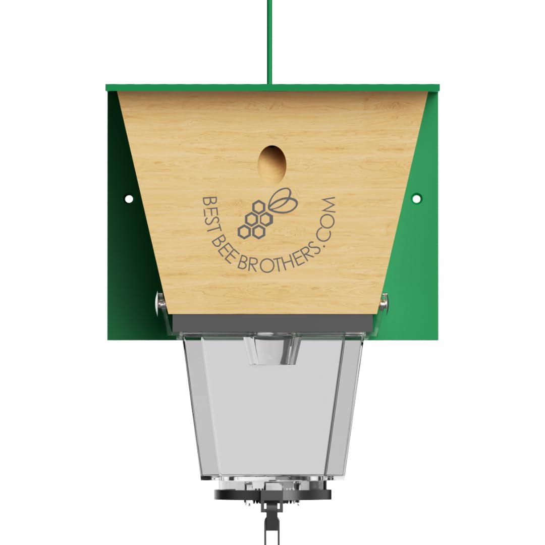 Best Bee Brothers Ultimate Pro Carpenter Bee Trap for Outside with Extra-Large, Clear External Receptacle, Internal Bee Vault & Spring-Loaded Door, 4.2” D x 5.8” W x 7.5” H