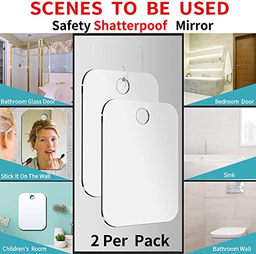 Shatterproof Shower Mirror Fogless for Shaving(2 Pack,Larger 10.7x8 inch)43% Than Original,Unbreakable Deluxe Plexiglass Makeup Mirror,Largest Bathroom Wall Hanging,Portable Handheld Camping,Silver