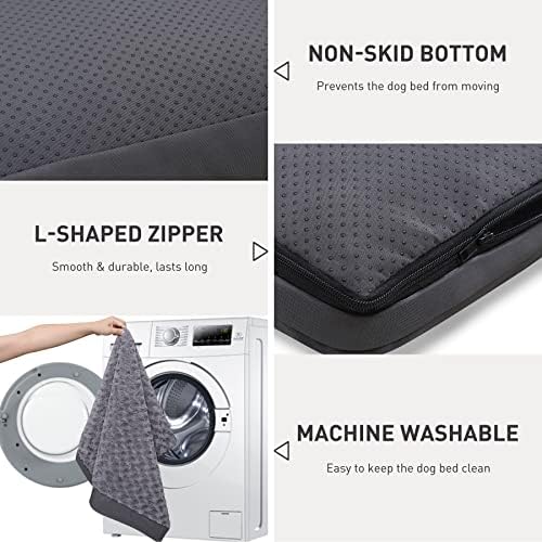 Dog Crate Bed Waterproof Dog Beds for Medium Dogs Rose Velvet Soft Fluffy Washable Dog Bed with Removable Cover & Anti-Slip Bottom, 29 x 18 Inch, Gray