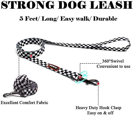 QQPETS Dog Harness Leash Set Adjustable Heavy Duty No Pull Halter Harnesses for Small Medium Large Breed Dogs Back Clip Anti-Twist Perfect for Walking (M(19"-26" Chest Girth), Black Plaid)