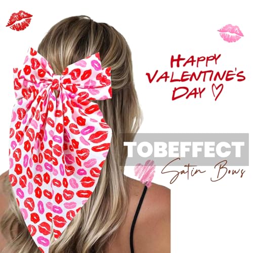 Valentine's Day Hair Bows for Women Hair Ribbon Bow Hair Clips with Long Tails Vintage Hair Accessories for Women Valentine's Day Hair Bows for Women Heart Hair Bow