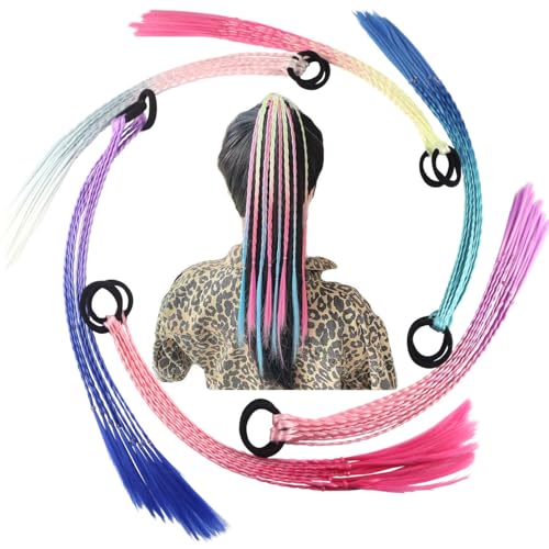 Gradual Change Children Ponytail Hairpieces Extensions,Braided Colored HairHair Accessories for Girls,Rainbow Braided Hairpieces Synthetic Braids Crazy Hair Day Accessories