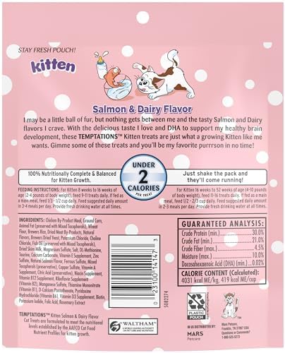 Temptations Kitten Treats, Salmon & Dairy, Crunchy and Soft Treat, 6.3 oz. (Pack of 10)
