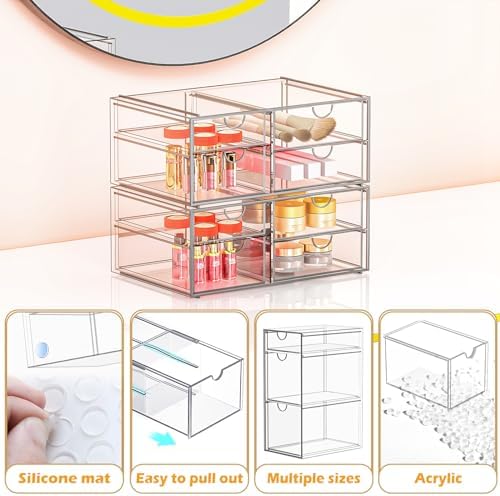 Acrylic Bathroom Makeup Organizer with 4 Drawers, Desk Organizers, Clear Desk Accessories, Dustproof Drawer Storage for Make Up, Jewelry, Pen, Stationary