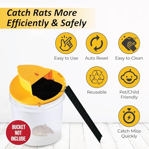 Fximey Mouse Trap Flip Lid Mice Rat Trap, 5 Gallon Bucket Compatible Mouse Catching Traps for Indoor/Outdoor, Automatic Reset Flip Trap Safe Reusable Bucket Lid Rat Traps - 2 Pack