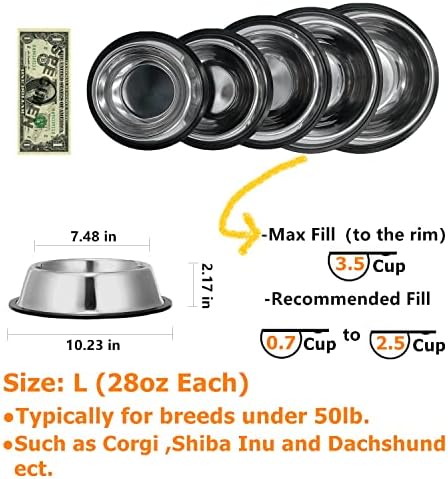 2 Pack Stainless Steel Dog Bowls with Rubber Bottom, Non Skid Non Spill Heavy Duty Premium Quality Pets Feeder Bowls for Dogs and Cats and More (3.5Cup / 28oz)