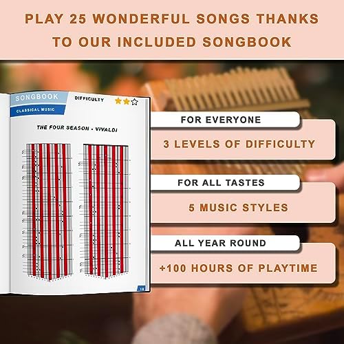 Orora Kalimba 17 Keys Thumb Piano - Songbook included with 25 Songs - Varnished Wood Musical Instrument - Finger Piano with Protection Case, Stand, Accessories - Unique Gift