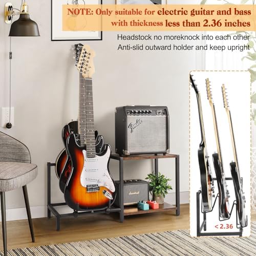 Bikoney Guitar Stand,3 Electric Bass Guitar Stand Floor with Guitar Amp Stand,Guitar Rack for Multiple Guitars and Guitar Accessories, Adjustable Guitar Holder, Guitar Display for Music Studio Home