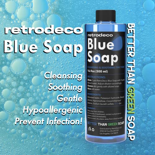 RetroDeco Ultra Concentrated 16.9oz Tincture of Blue Tattoo Soap USP: Makes 1.3 Gallons of Blue Soap with XL 16.9oz Squeeze Bottle For Skin and Piercings, Better Than Green Soap
