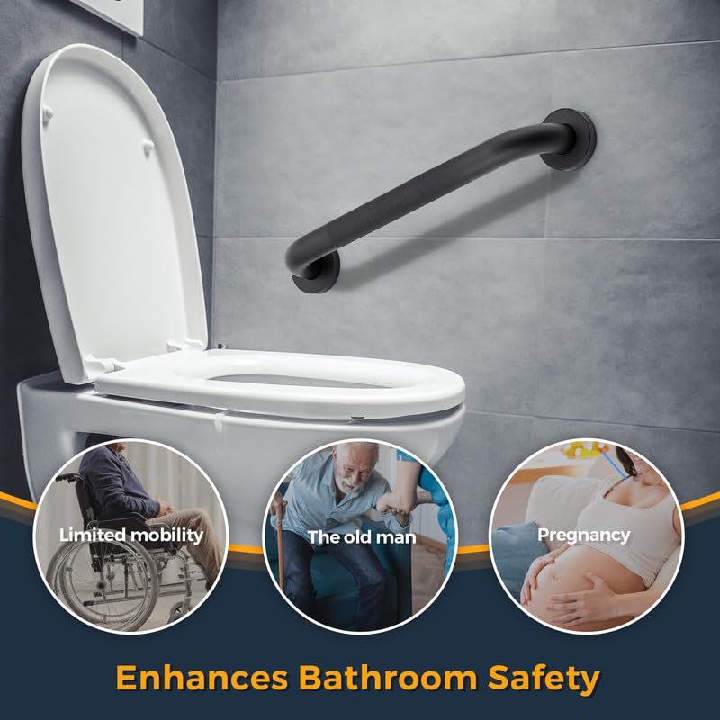 Grab Bars for Shower, 1 Pack 12-Inch Anti Slip Shower Handles for Elderly, Safety Shower Grab Bar, Stainless Steel Handicap Grab Bars for Bathroom (Black 1" Diameter)
