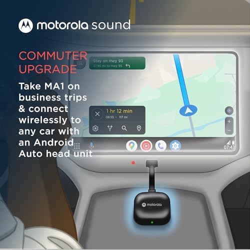 Motorola Sound MA1, The Only Google Authorized Wireless Android Auto Car Adapter, Smartphone to Screen Wireless Bridge Car Accessories, USB Type-A