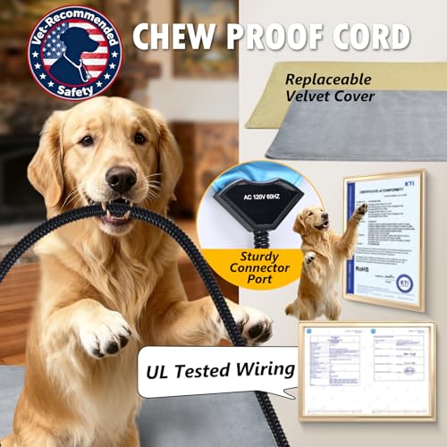 inanil Dog Heated Pad, 6 Adjustable Temperature & 5 Timers, Large Dog Heating Pad, Waterproof Pet Heating Pad for Dogs with Chew-Resistant Cord, Electric Warmer with 2 Removable Covers, 35.4" x 23.6"