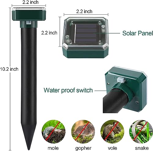 CherryPig Solar Mole Repellent, Ultrasonic Mole Repellent Solar Powered,Outdoor Waterproof Ultrasonic Snake Repellent for Get Rid of Mole, Gopher, Snakes, Vole and Other Underground Pests(4 Pack)