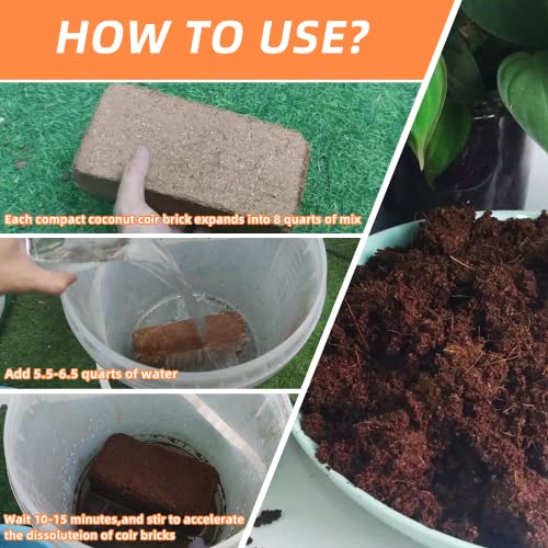 Premium Organic Coconut Coir Bricks - 6 Pack of 13.8 Gallon Bricks for Planting, Gardening, and Potting Soil Substrate. Low EC & pH Balanced 100% Organic Peat Moss Mix with Fiber from Coconut Husks