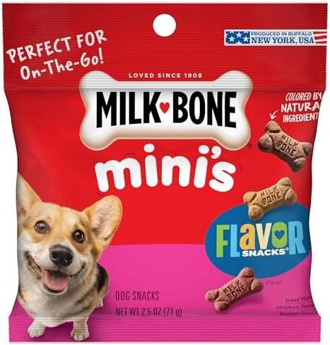 Milk-Bone Mini's Flavor Snacks Dog Treats, 2.5 Ounce (Pack of 20), Perfect for Walks, Travel Size, Party Favor