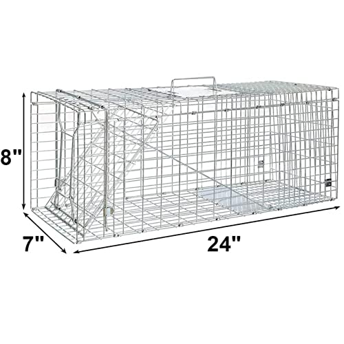 Humane Cat Trap for Stray Cats 24"x8"x7" Live Animal Trap Live Traps for Cats Racoon Possum Rabbit Squirrel Mouse Small Animal Trap Outdoor Indoor Collapsible Steel Humane Release Animal Cage