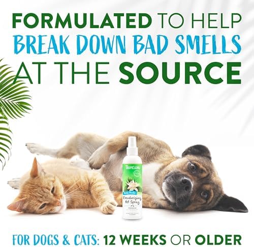TropiClean Dog Perfume, Long Lasting Baby Powder Cologne, Deodorizing Spray for Smelly Dogs, After Bath Detangling Spray with Vitamin E, Safe for Cats, 8oz.