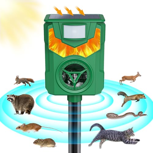 Solar Ultrasonic Cat Repellent Outdoor to Keep Cats Away, Squirrel Repellent Outdoor, Animal Repellent Ultrasonic Outdoor with Motion Sensor for Dog, Raccoon, Skunk, Fox, Deer, Coyote, Rabbit, Mole