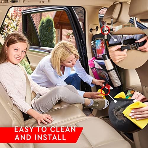 Helteko Backseat Car Organizer, Kick Mats Back Seat Protector with Touch Screen Tablet Holder, Back Seat Organizer for Kids with 9 Storage Pockets, Travel Accessories (2 Pack, Black)