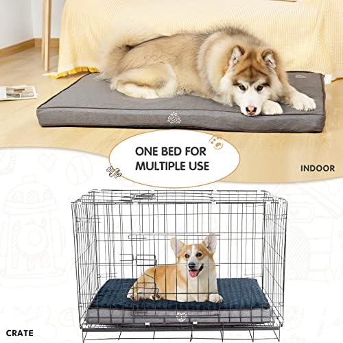 VANKEAN Dog Bed Soft Crate Pad Mat Reversible Warm& Cool, Washable Comfy Kennel Pad with Orthopedic Egg-Crate Foam for Small Medium Large Dogs, Water-Resistant Pet Bed, Grey