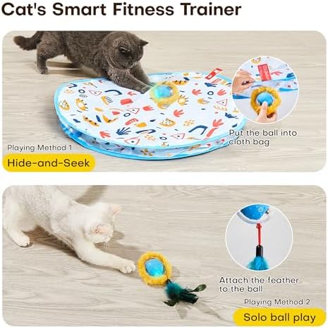 Potaroma Interactive Cat Toys, Fast Rolling Ball in Play Mat, Automatic Motion Activated Moving Ball Hide and Seek Game for Indoor Exercise Kicker, 28 Inch Play Mat