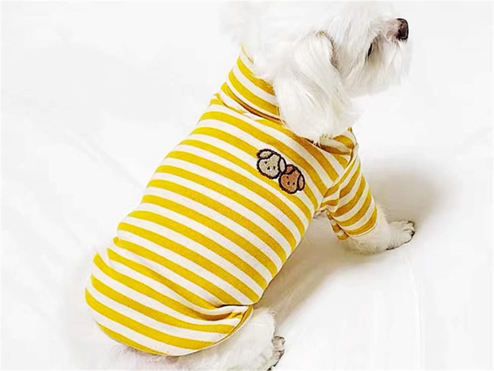 Pack of 2 Cute Doggie Embroidery Puppy Coat Turtleneck Stretchy Dog Sweater Super Soft Pet Cold Weather Coat for Cats Dogs(Large, Yellow+Brown)