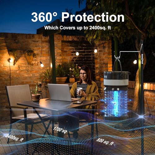 Solar Bug Zapper Outdoor,Cordless Rechargeable Mosquito Zapper, 4200V High Power,Waterproof,Electric Fly Zapper Zapper for Outdoor Home Garden Patio Backyard (3, Black-Dual mode)