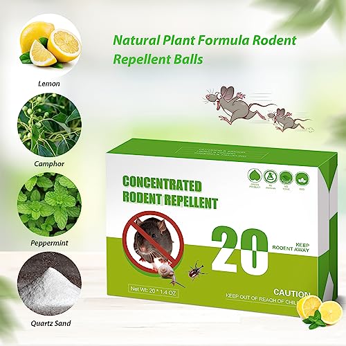 KINGFAC Rodent Repellent Peppermint Oil to Repel Mice and Rats 20 Pack Mice Repellent for House Natural Mouse Repellent Ball to Keep Rodent Out of Car Engines Indoor Outdoor Kitchen Garden