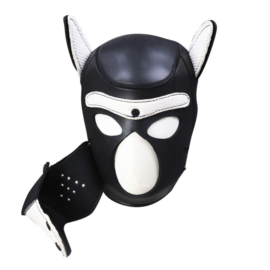 QUYUWOWO Neoprene Dog Full Face Puppy Mask Removable Pup Hood Halloween Mask (White, Mask)
