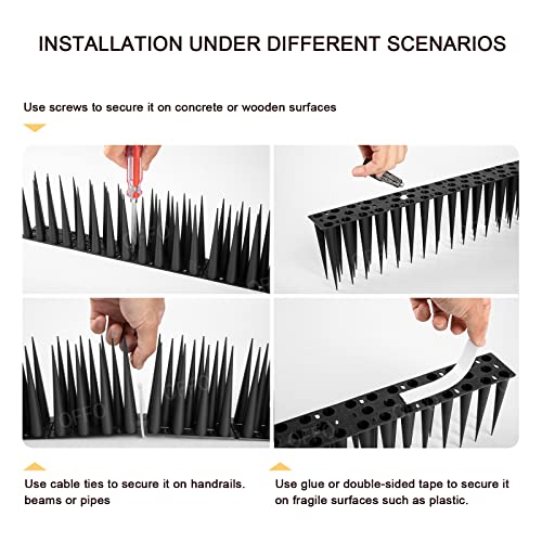 OFFO Bird Spikes Pigeon Outdoor Spikes for Cat Keep Birds Raccoon Woodpecker Off Covers 60 Feet, Black
