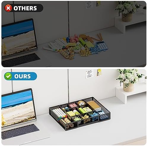 Marbrasse Expandable Desk Drawer Organizer, Mesh Drawer Organizer Tray with 10 Adjustable Compartments, Desk Organizers and Accessories, 5 Dividers Drawer for Office Supplies, Makeup & Vanity (Black)