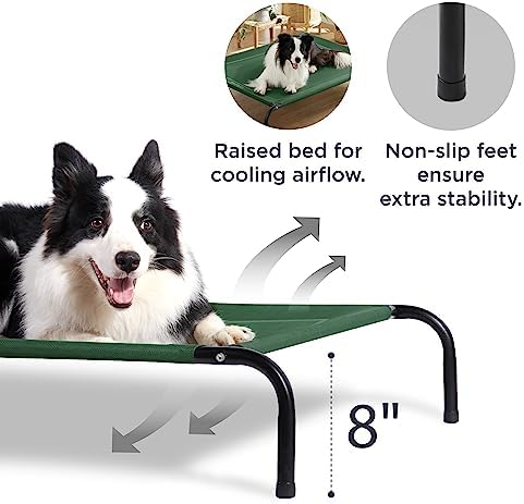 Bedsure Large Elevated Cooling Outdoor Dog Bed - Raised Dog Cot for Large Dogs, Portable Indoor & Outdoor Pet Hammock with Skid-Resistant Feet, Frame with Breathable Mesh, Green, 49 inches
