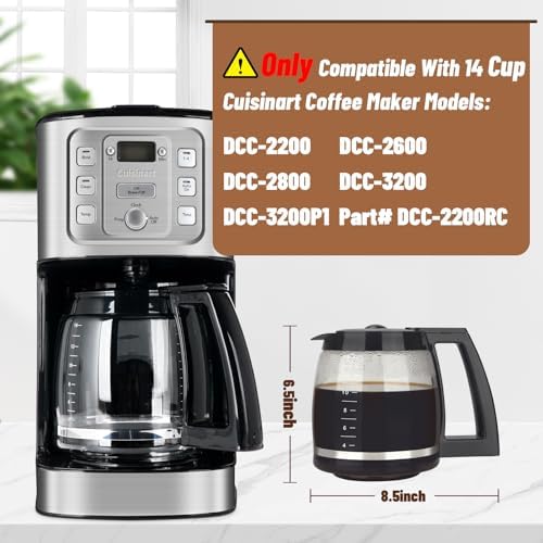 14-Cup Coffee Pot Replacement for Cuisinart Coffee Maker DCC-2200, DCC-2600, DCC-2800, DCC-3200, and DCC-3200P1, Glass Carafe Replacement for Cuisinart, BPA Free, Dishwasher Safe