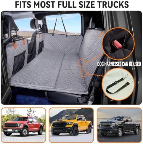 YJGF Dog Back Seat Extender for Truck,Truck Seat Cover Back Seat,Dog Hammock for Truck,Pet Seat Covers for Dogs,Hard Bottom Seat Extender for Dogs,Dog Seat Cover for F150/RAM1500/Silverado (Gray)