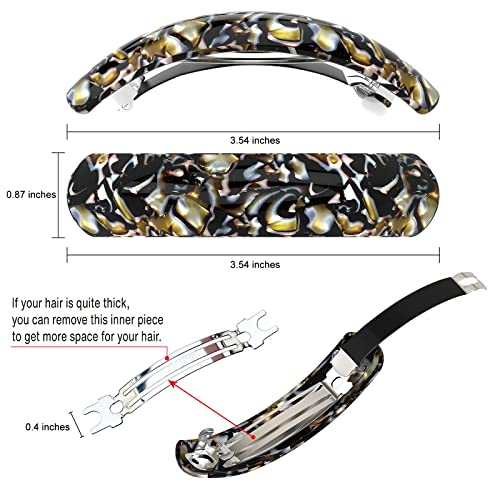Large Hair Barrettes for Women Fine Thick Hair, French Barrette Hair Clips Ponytail Clamps Clasp Stylish Hair Accessories- 3Pcs (Black, Brown, Green)