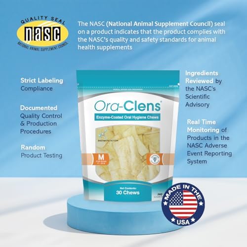 Oral Hygiene Chews for Medium Dogs-Enzymatic Dental Treats for Daily Oral Care, Cleans Teeth and Freshens Breath, Reduces Plaque, Bacteria and Tartar Build Up Without Brushing-30 Chews