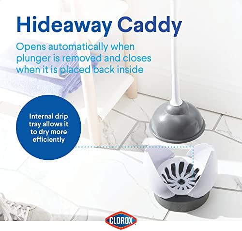 Clorox Toilet Plunger with Hideaway Caddy – Toilet Plunger for Bathroom, Bathroom Organizers & Storage, Bathroom Accessories, Toilet Unclogger, Plunger with Holder