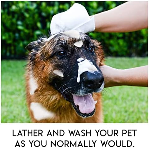 No Rinse Pet Wipes, Rinse Free Shampoo Mittens for Dogs and Cats, Bath Wipes for Bathing and Washing Pets, Hypoallergenic No Rinse Wash Mitt for Grooming, Lather Wipe Dry - 15 Pack