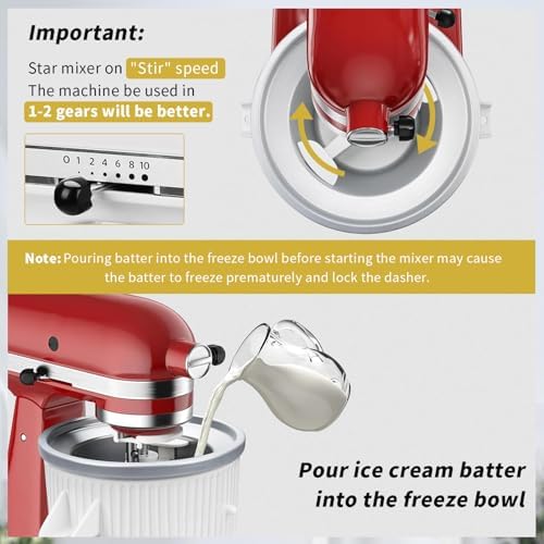 Ice Cream Attachment for Kitchenaid,Fits KitchenAid 4.5-5QT/5.5-6 Quart Stand Mixers,Mixer Accessories,Makes 2 Quarts of Frozen Yogurt,Ice Cream and Sorbet by KOYOEY