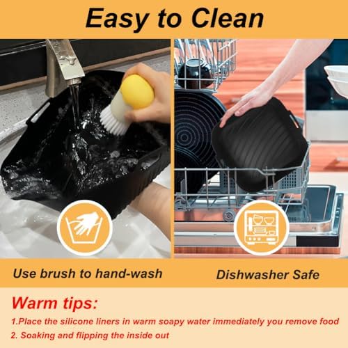 BYKITCHEN 9 Inch Square Silicone Air Fryer Liners for 6 to 8QT, Set of 2, Reusable Silicone Airfryer Tray Insert, Air Fryer Accessories for Corsori 6QT, Ninja Airfryer Pro XL 6.5QT, Gourmia & More