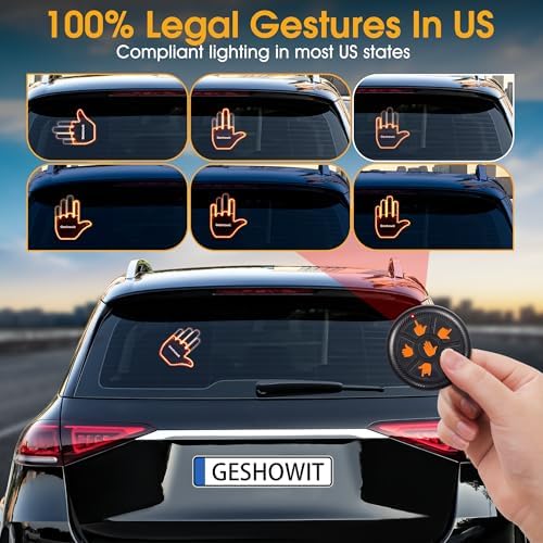 Car Accessories for Men - Car Finger Light with 6 Gestures Remote - Show Your Feelings to Drivers - Ideal Gift Hand Gesture Lights, Truck Accessories, Hand Sign Car LED Signs for Men and Women