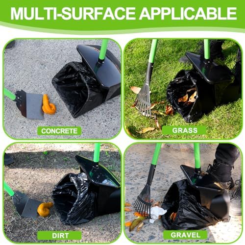 LANNEY Pooper Scooper - 38" Long Adjustable Metal Handle Dog Pooper Scooper Swivel Bin & Rake & Spade with 50 Bags Attachment, Portable Heavy Duty Dog Poop Scooper for Yard Dogs Large Medium Small