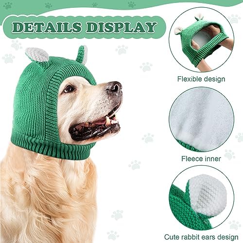 Quiet Ears for Dogs, Dog Ear Muffs Noise Protection Knitted Dog Hats Pet Ears Warm Dog Ear Cover Winter Hat Dog Snood Head Wrap Bunny Costume for Medium to Large Dogs Cats Pets (Green)