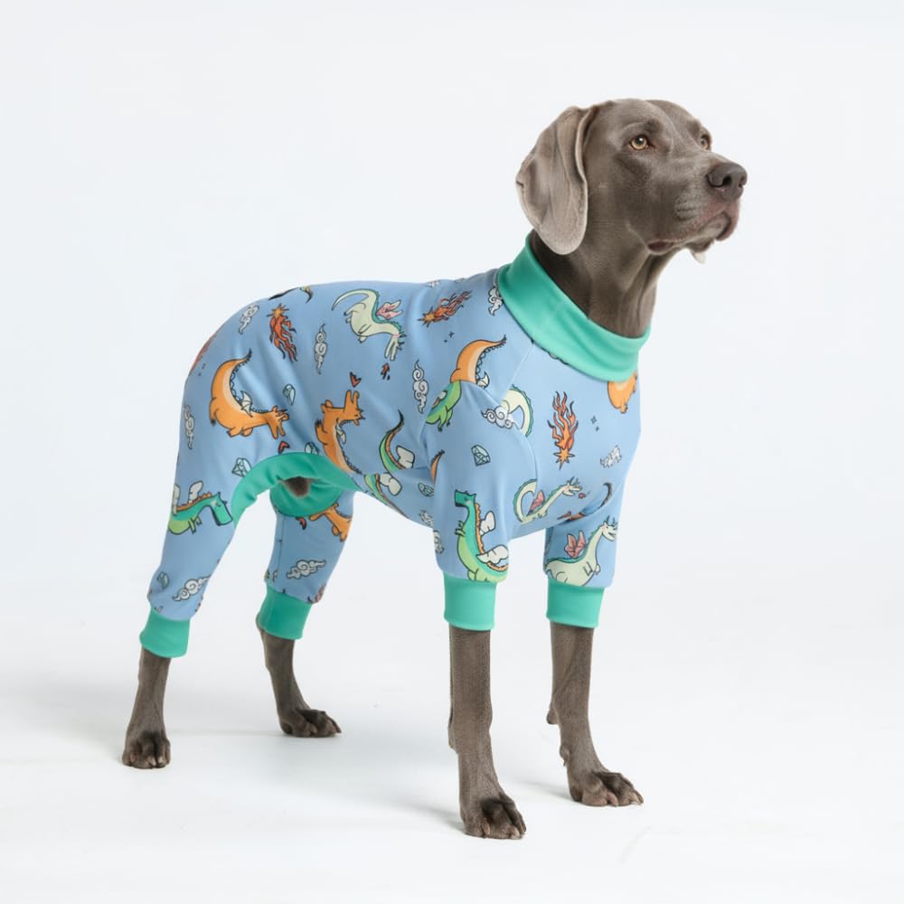 Spark Paws Dog Pajama, Dog Recovery Suit Male, Onesie, Ultra-Soft and 4-Way Stretch, for Small Medium and Large Breeds - Dragons - 3XL