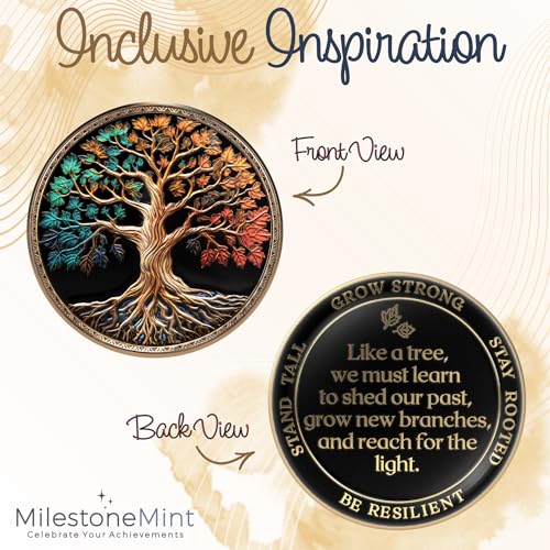 MilestoneMint Affirmation Sobriety Coin Gift Set | Tree of Life AA Chip Medallion with Coin Capsule, Display Stand & Card | Sobriety Gifts for Anniversary Month & Year for Men & Women in Recovery