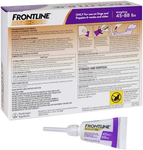 FRONTLINE Gold Flea & Tick Treatment for Large Dogs Up to 45 to 88 lbs., Pack of 6