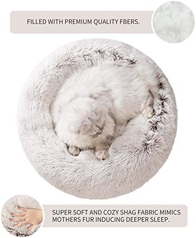 Love's cabin 24in Cat Beds for Indoor Cats - Cat Bed with Machine Washable, Waterproof, Non-Slip Bottom - Coffee Fluffy Dog and Cat Calming Cushion Bed for Joint-Relief and Sleep Improvement
